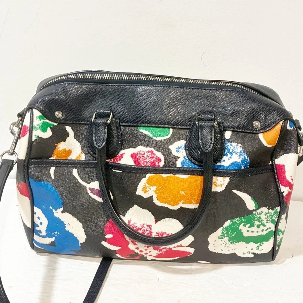 COACH‎ Flower Mini Satchel 2way Handbag F37491 Multi Color Crossbody